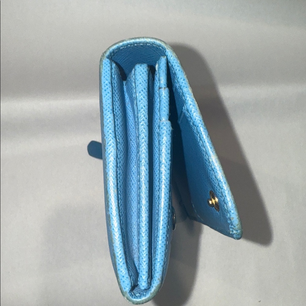 Prada Blue Leather double snap wallet Authentic - Picture 11 of 12
